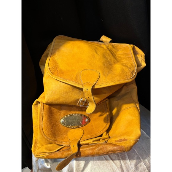 Vintage Amanda Johnson Yellow Leather Backpack Helsinki 1999 Commemorative Bag main image 9